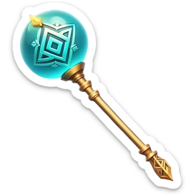 Clash of Clans aesthetic: Cinematic Playful Magic Staff Emoji, rendered in a 3D vector-style similar to standard emojis with minimal shading and bold, simplified shapes. A compact, isometric enchanted staff with intricate runic carvings and a glowing orb at its tip, softly glowing with a mystical arcane charm. Simplified yet unmistakably iconic, highly detailed and consistent, glowing with a soft radiant glow and high shine. Stylized with a touch of legendary sorcery and a soft glowing outline, capturing the essence of a powerful magic staff with a friendly, playful vibe! sticker