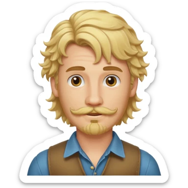 cute blonde guy with a longer curly mullet and a dark beard with moustache sticker