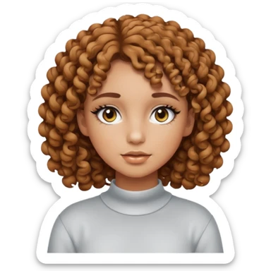 a light tanned girl with curly short length brown hair, black eyes, with y2k light color palette makeup and y2k outfit sticker
