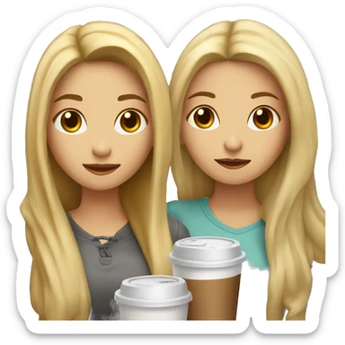 two girls best friends,one is blonde and another with brown hair drink coffee  sticker