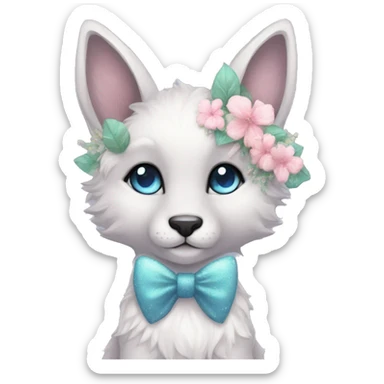 Anthro Cute Cool Pastel Kawaii gorgeous sparkly ethereal fantasy animal creature with blue eyes furry sona with flowers and bow tie beautiful aesthetic sticker