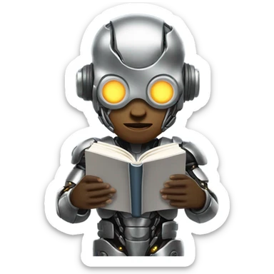 Cool cyborg reading book sticker