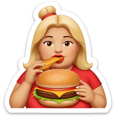 fat woman eating a burger with bold text that says “ur mom” sticker