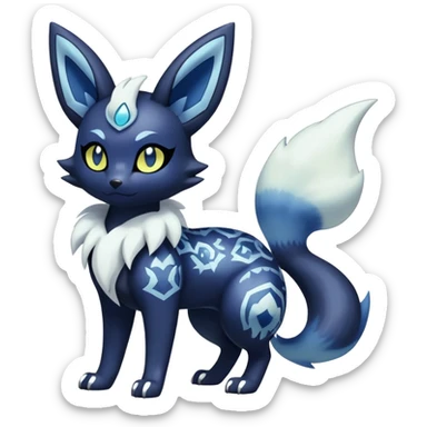 Shiny Exotic Badass Colorful Ethereal Royal Mysterious Gothic Meowstic-Umbreon-Pokémon-Fakémon-hybrid-creature (full body) with random pattern-markings sticker