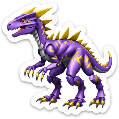 Cool Edgy Purple Yellow Digimon-Fakemon-Guilmon-Velociraptor-Dragon-Mecha full body sticker