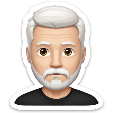 White haired muscled and attractive adult man with a black t-shirt. He has white beard and a long goatee. Dark brown eyes. sticker