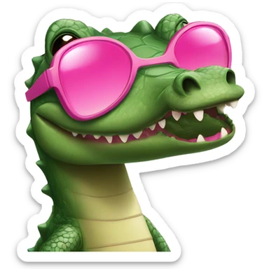 Crocodile with pink shorts and pink lipstick with pink sunglasses sticker