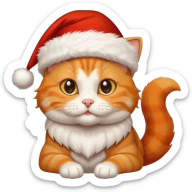 Make me a orange tabby cat with a white chin and a bit of white on the end of his tail with a Santa hat sticker