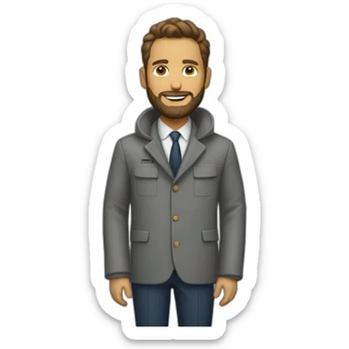 A full man image with coat and suite with beard and coolers sticker