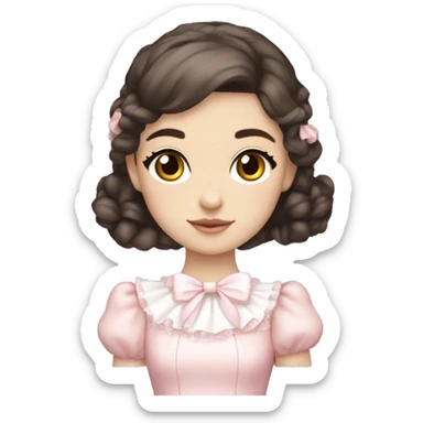sweet lolita dark brown hair dark eyes white skin light pink dress sticker