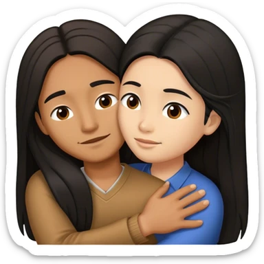 Caramel brown man with long black hair hugging brown hair Filipina sticker