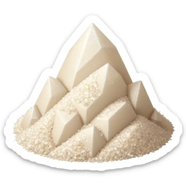 small pile of fine white crystalline powder, sparkly and grainy texture, denser and glossier than flour, sharp angular grains visible, no container or extras, soft lighting, subtle shadows, emoji scale sticker