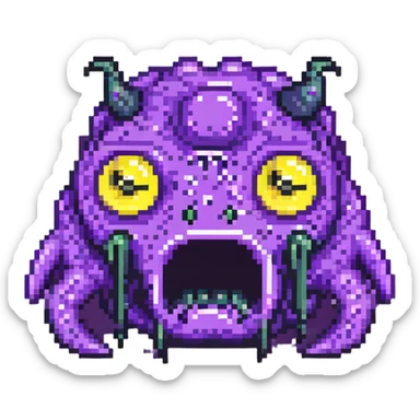 purple slime monster with multiple eyes sticker
