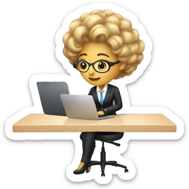 Woman with Laptop busy with coding for Office Work by thinking future me nice hair suit  sticker