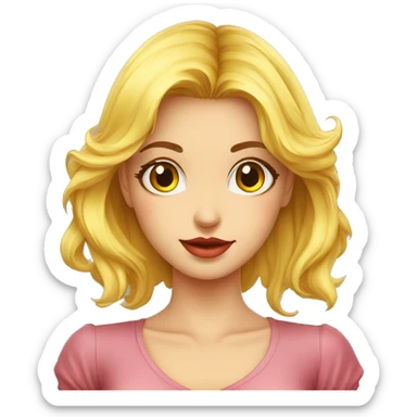 una chica medio rubia piel clara ojos cafe camisa color amarillo sticker