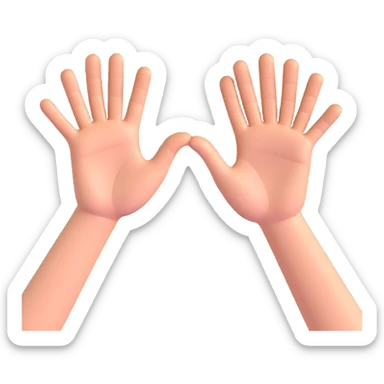 A 3D yellow apple emoji-style illustration of two open hands, positioned side by side and angled to the right, as if they are pushing something like a swing. Add motion lines behind the hands to the left to show a rightward pushing movement. Clean cartoon style, minimal background sticker