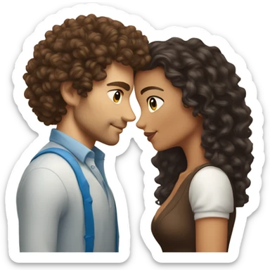 Tanned complexion woman with curly hair and white man with blue eyes and dark brown hair kissing  sticker