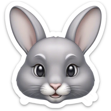 Cinematic Noble Grey Rabbit Portrait Emoji, Poised and regal, with a compact, graceful build and a smooth, elegant grey fur, long, delicate ears and deep-set soulful grey eyes, Simplified yet sharp and sophisticated features, highly detailed, glowing with a soft, dignified glow, high shine, intelligent and serene, stylized with an air of refined subtlety, focused and attentive, soft glowing outline, capturing the essence of a watchful and confident companion, so majestic it feels as though it could hop out of the screen with effortless authority! sticker