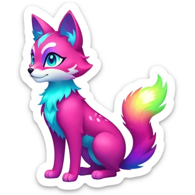 Vibrant multicolored neon-colored Falvie-Fionbri-creature-sparkle-feline-canine-hybrid-fursona, full body sticker