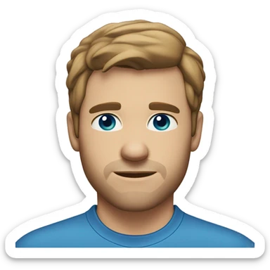 A head and shoulders shot of a 34 year old Caucasian man, with short brown hair,   with blue eyes wearing a t-shirt. sticker