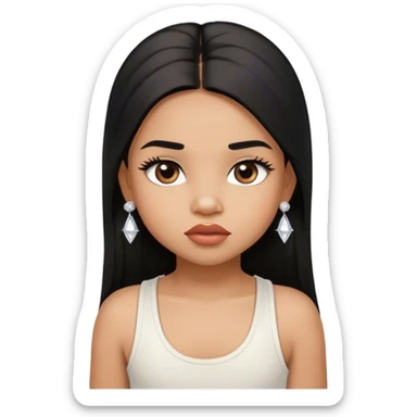 light brown skin tone, very adorable toddler, with big plump lips, long long lashes, black straight long hair, brown eyes, white tank top, diamond stud earrings sticker