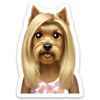 Yorkshire Terrier with a blonde girl on the beach sticker