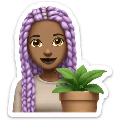 Lightskin black girl with dirty blonde box braids and mauve lips smiling watching a plant grow sticker