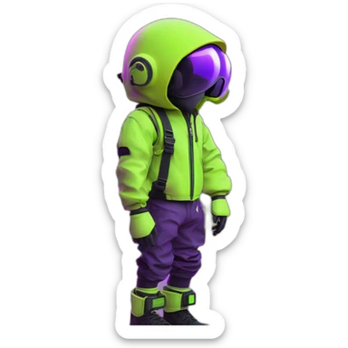 Ants 3D color lemon green and purple neon streetwear cybertech smart Futuristic cyber AR/VR point from him up doing a moonwalker sticker