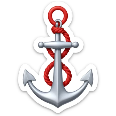 Je veux un emoji encre dans ce style là : ⚓ je veux qu’il représente sentimental par un noeud : 🪢 peut tu me faire l’ancre en argent en gardant la corde rouge plus petite la corde  sticker