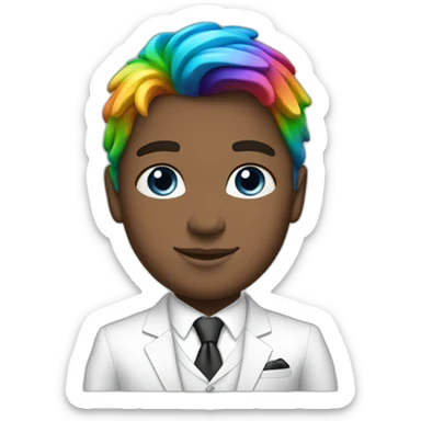 Posh-boy-with-white-suit-and-blue-eyes-and-rainbow-unicorn-hair sticker