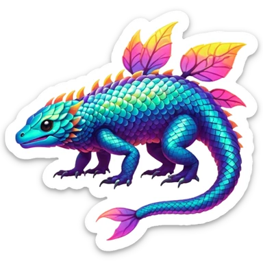 Exotic lush warm-colored neon Fakémon-Fionbri-creature sticker