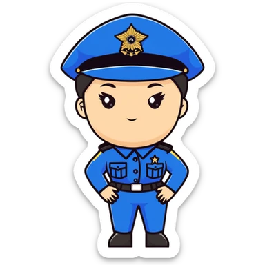 Female Russian police officer in uniform with distinctive police cap, professional look sticker