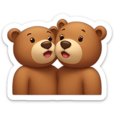 Female bear and male bear kissing, face only, with hearts above them sticker