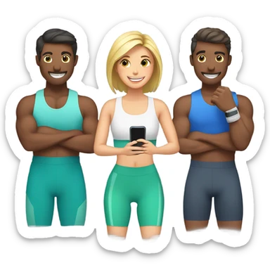 friends work out with smartphone showing charts sticker