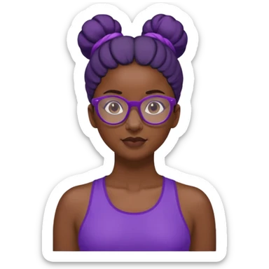 Female Athlete with Glasses – Dark-skinned woman, bun hairstyle, purple sports top.


 sticker