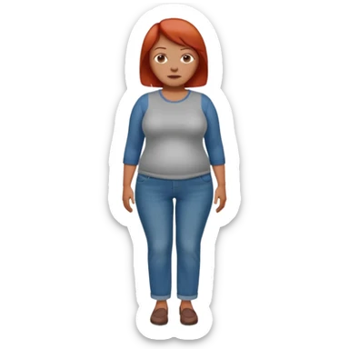 Lazy old Short woman with straight short red hair and fat tummy..wears business casual jeams and full sleeve  tshirt. Not smart looking ill fitting clothes sticker