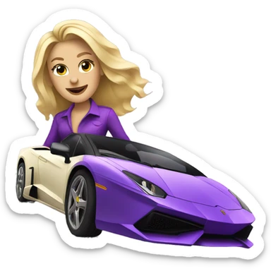 Blonde woman driving a purple Lamborghini sticker