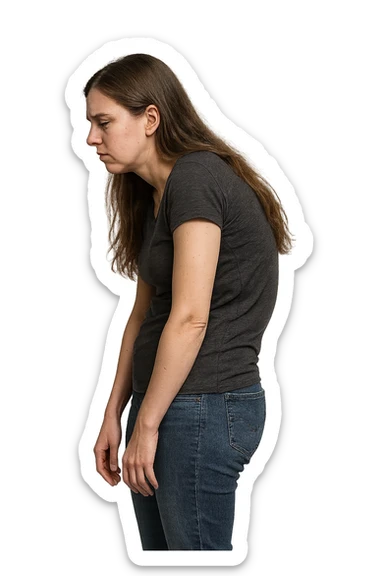 fai immagine identica ma di una donna con capelli lunghi, iperrealistico 4k, postura storta con spina dorsale storta sticker