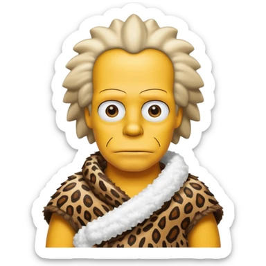 a simpson wearing ancient animal skin cloth with snow, half body, icon sticker