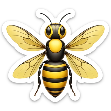 Cinematic Noble Hornet Portrait Emoji, Poised and intimidating, with a sleek, segmented body in bold yellow and black hues, sharp, focused eyes, and delicate, translucent wings, Simplified yet sharp and sophisticated features, highly detailed, glowing with a soft, insectile radiance, high shine, intelligent and formidable, stylized with an air of natural authority, focused and alert, soft glowing outline, capturing the essence of a watchful and confident hornet that appears ready to buzz out of the screen with effortless power! sticker