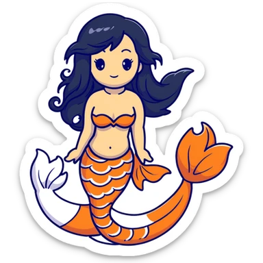 koi mermaid with tanned skin and long black hair sticker