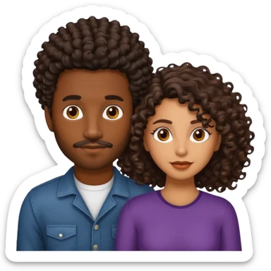 Dark brown skin man with a light beard and a curly   fade haircut with dark brown eyes with a light brown Latina woman with dark wavy hair  sticker