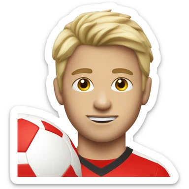 Dirty Blonde hair boy with fair skin soccer player wearing red jersey sticker