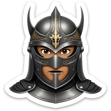 A masked man knight with intricate black engravings on his steel helmet, eyes glowing with fury sticker