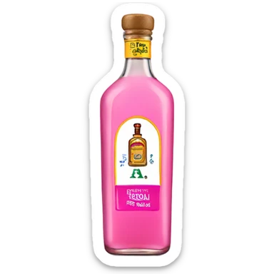 bottle of tequila with pink label sticker