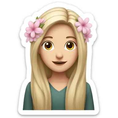 A white girl with long hair and soft pink flowers on ears sticker