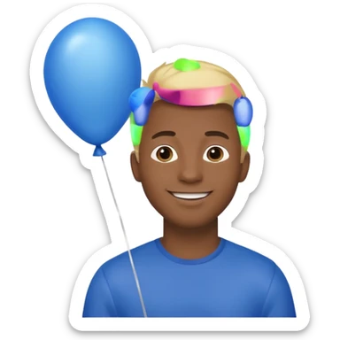 dark brown skin, blonde hair man hold blue balloon sticker