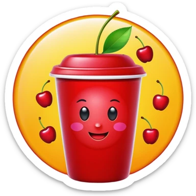 Cherry red on aColorful fruits with glowing antioxidant particles, cell protection, bright clean colors, simple emoji style cup sticker