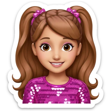 Ariana Grande with long light brown hair, pink sequin outfit sticker