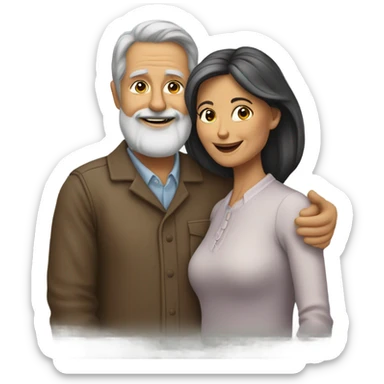 Loving 57 year old wife and 64 year old husband with beard both with dark hair sticker